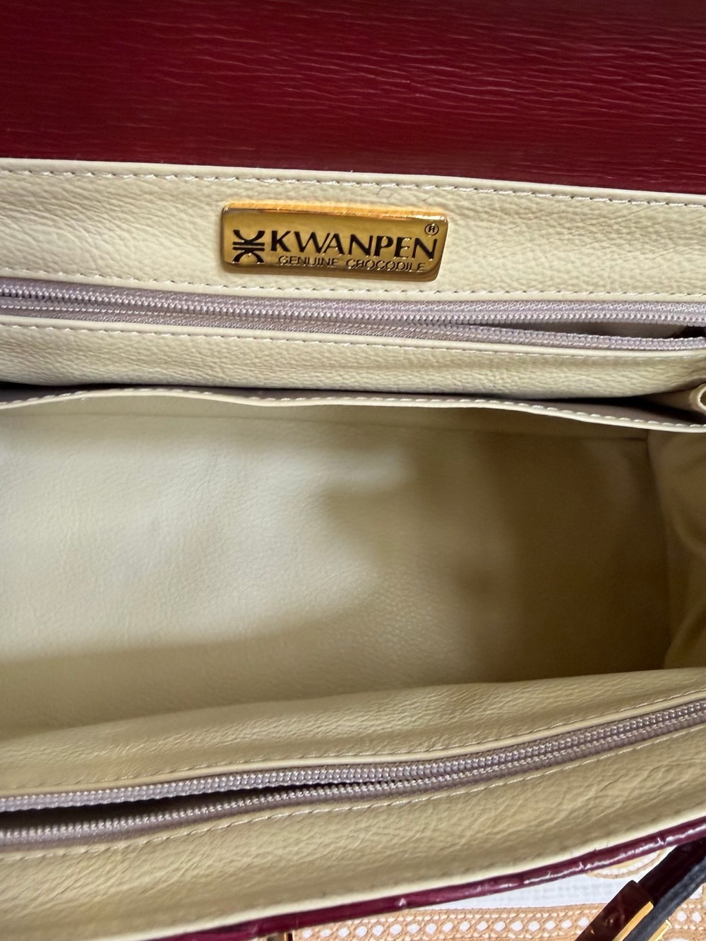 KEWANPEN Burgundy genuine Crocodile Top-Handle Satchel with Gold Hardware - Picture 3 of 9